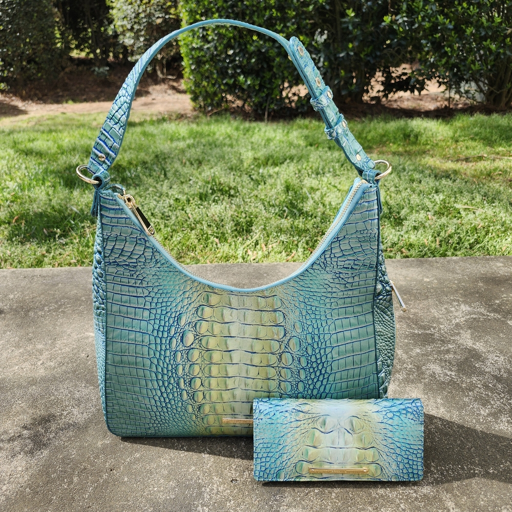 Brahmin Tabitha Seafoam Ombre Blue Shoulder Bag with Wallet